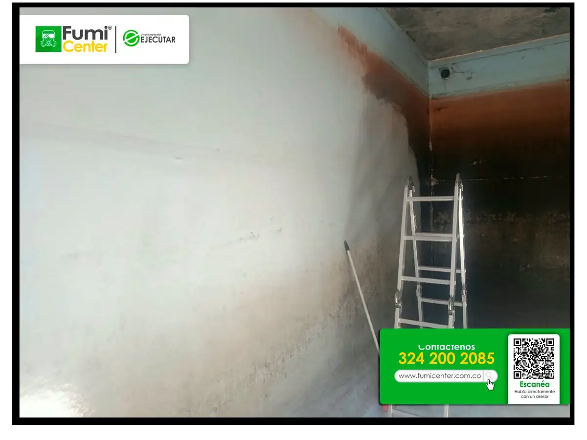 Cisterna subterránea lavada, con paredes limpias y escalera